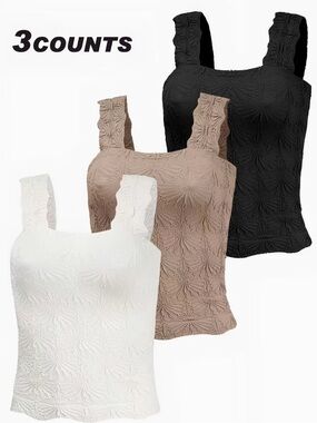 NWOT 3-Pack Women’s Textured Square Neck Tank Tops - White, Taupe, Black